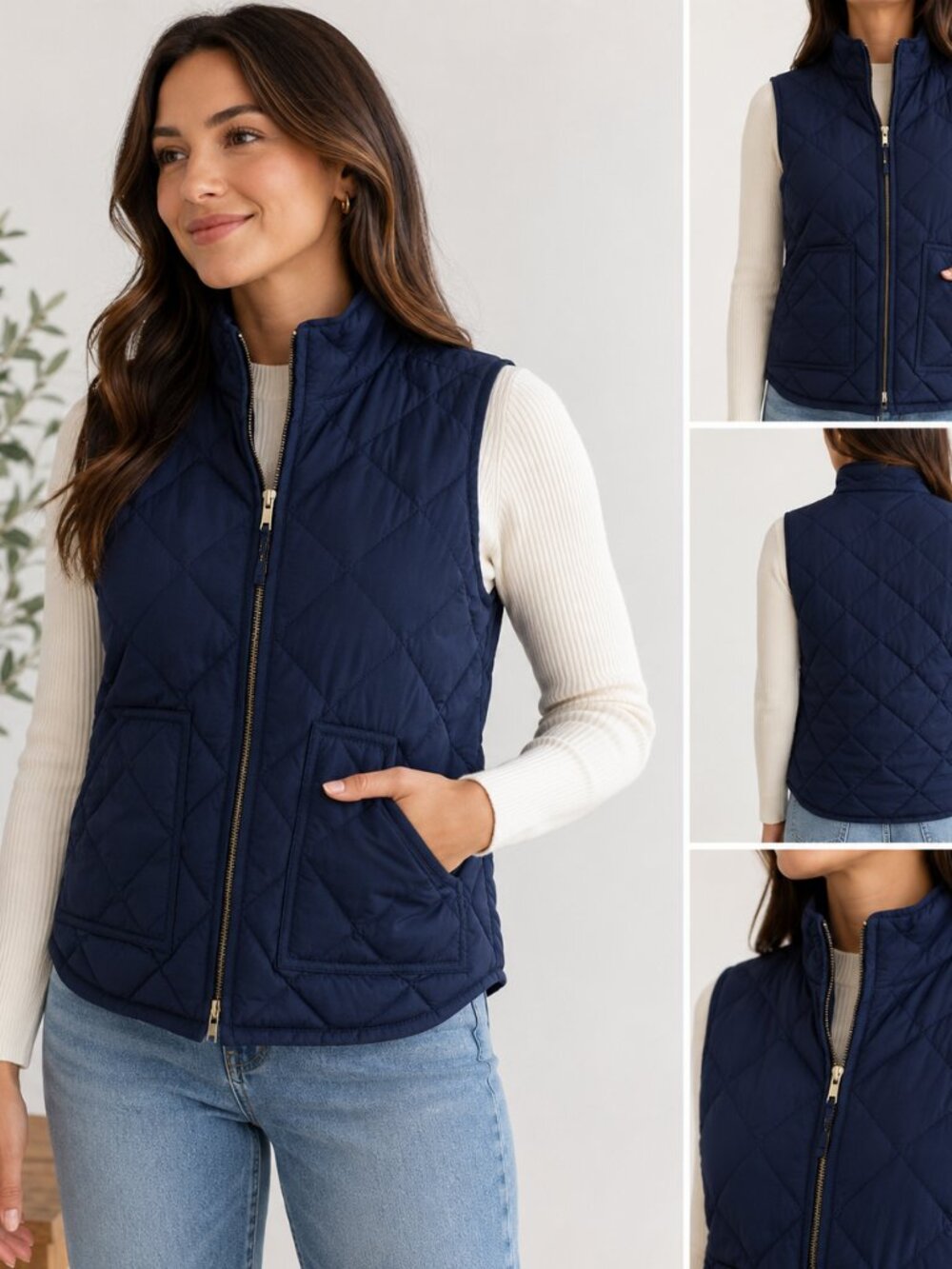 J. Crew Navy Quilted Zip-Up Vest
